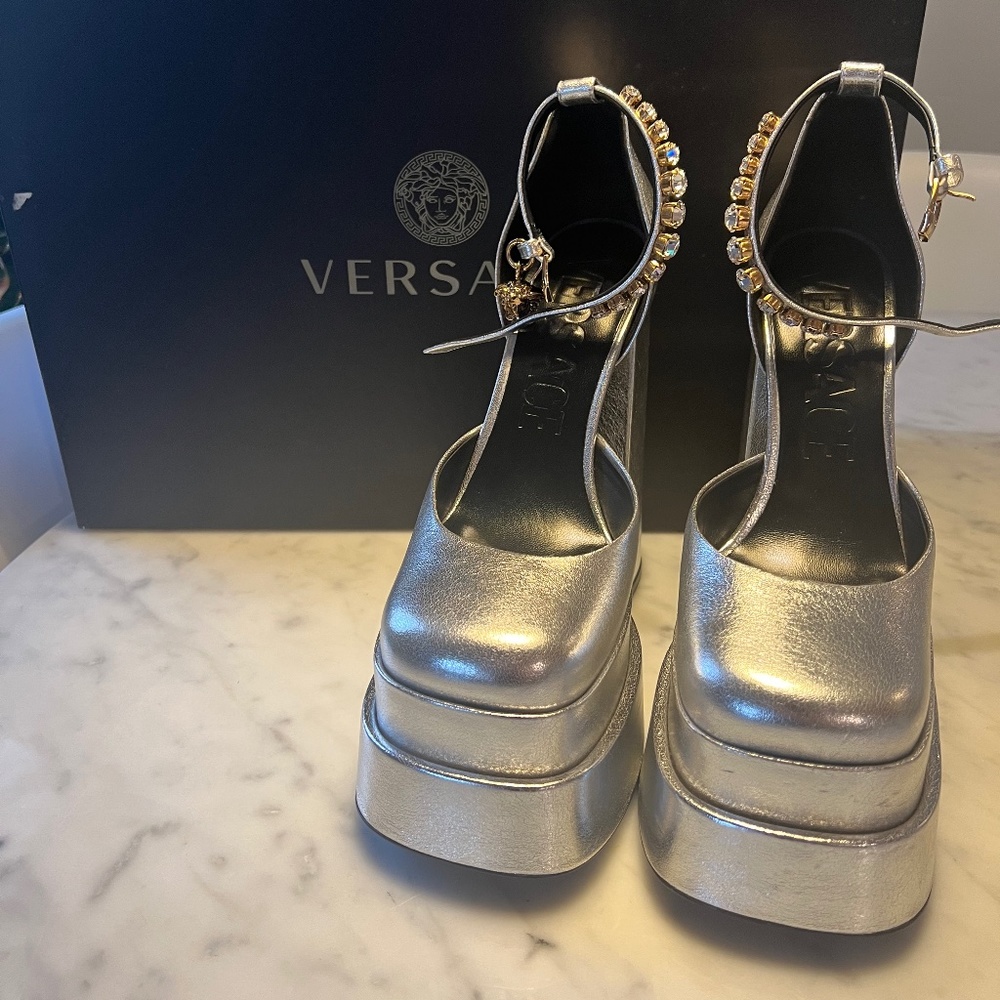 BNIB Silver Versace Platform Heels Sz 36